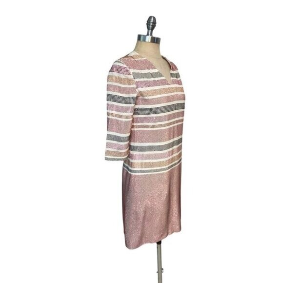 Issa London Womens V-Neck Striped Beaded Dress Size US 4 - Picture 2 of 7